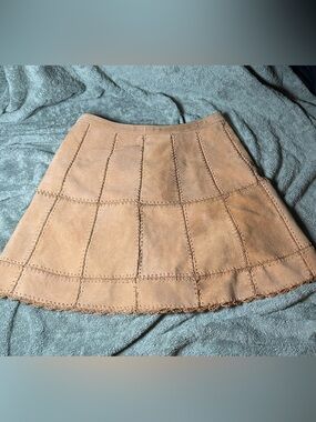 Free People Tan Patchwork Suede Mini Skirt